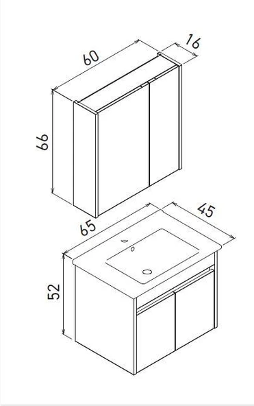 Orka Arno 65 cm Parlak Antrasit Kapaklı Banyo Dolabı Takımı ve Boy Dolabı - Resim 2