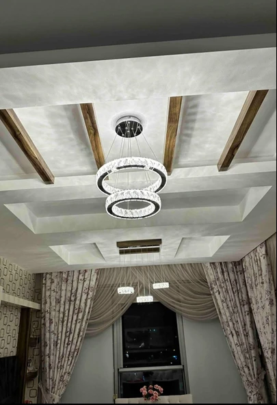 GN GEN AYDINLATMA Modern Gümüş Sarkıt Kristal Taşlı Üç Renk Led Ikili Avize 30-40 cm - 3