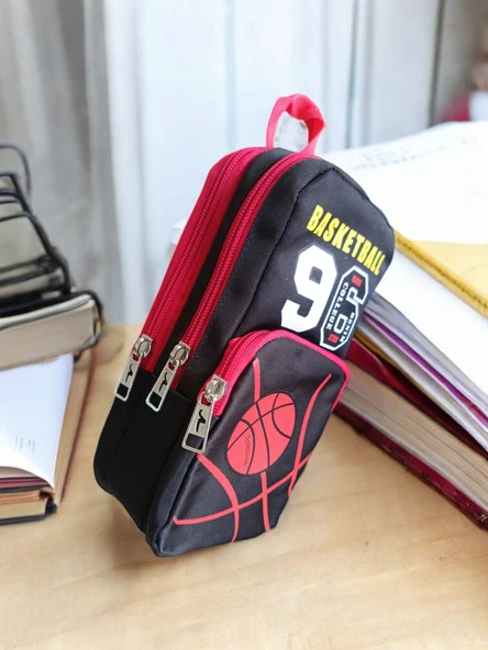 Relaxion Üç Gözlü Greyhound Basketball Kırmızı Siyah Kalem Çantası/Kalemlik (160) - Resim 6