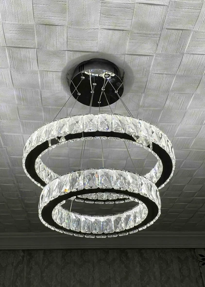GN GEN AYDINLATMA Modern Gümüş Sarkıt Kristal Taşlı Üç Renk Led Ikili Avize 30-40 cm - 6