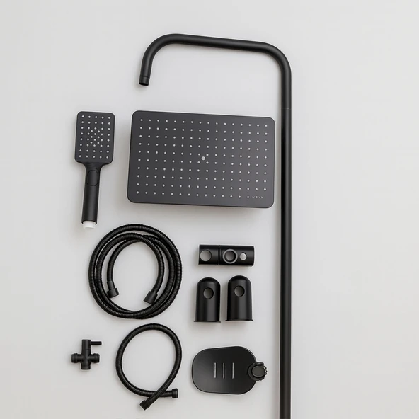 Robot Tepe Duş Seti Tam Takım Mat Siyah Lüks Yağmurlama Başlıklı Vidalı Duş Sistemi Banyo Duvar Tipi - Resim 4
