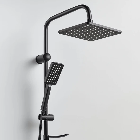 Robot Tepe Duş Seti Tam Takım Mat Siyah Lüks Yağmurlama Başlıklı Vidalı Duş Sistemi Banyo Duvar Tipi ürün görseli