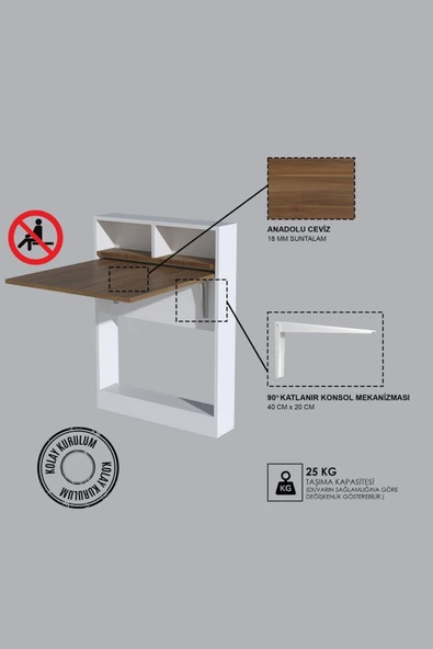 Decormet Bracked Çok Fonksiyonlu Masa Ceviz - Resim 5