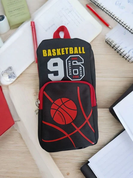 Relaxion Üç Gözlü Greyhound Basketball Kırmızı Siyah Kalem Çantası/Kalemlik (160) - Resim 2