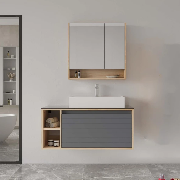 Orka Prato 100 cm Legnano Banyo Dolabı Alt Modül Lavabo - Resim 2