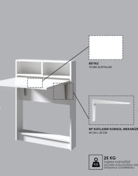 Decormet Bracked Çok Fonksiyonlu Masa Beyaz - Resim 12