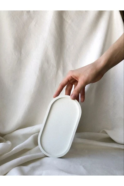 Dekoratif Beton Oval Sunumluk Dekoratif Takı Tabağı, Saksılık, Yağdanlık, Tütsülük, Mumluk - 1
