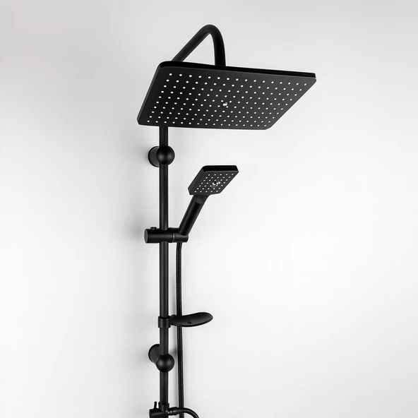 Robot Tepe Duş Seti Tam Takım Mat Siyah Lüks Yağmurlama Başlıklı Vidalı Duş Sistemi Banyo Duvar Tipi - Resim 2