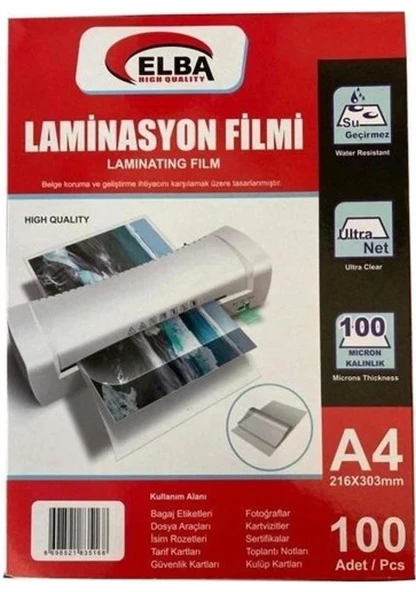 Elba Laminasyon Filmi A4 100 Mic 100 Lü Paket