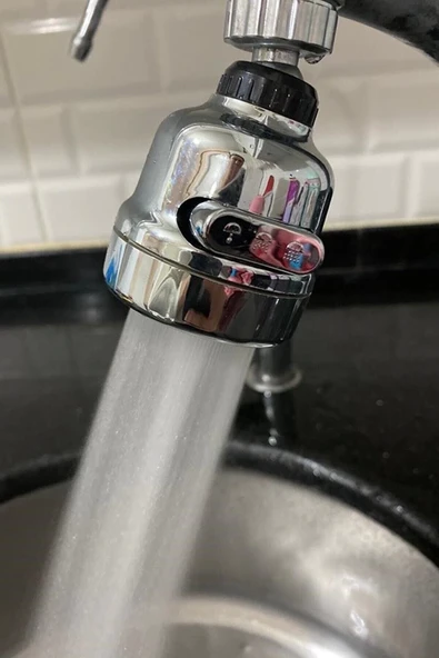 Krom 3 Fonksiyonlu Mutfak Lavabo Başlığı 360 Derece Döner Musluk Ucu ürün görseli 1