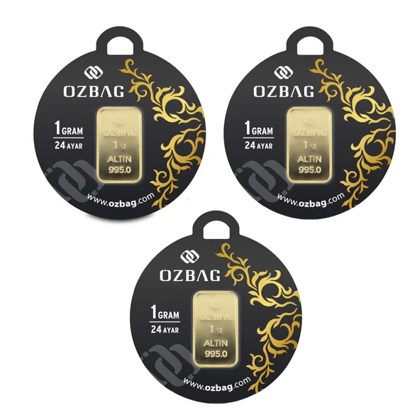 AgaKulche 24 Ayar 3 Adet 1 gr 995 Özbağ Külçe Altın ürün görseli 1