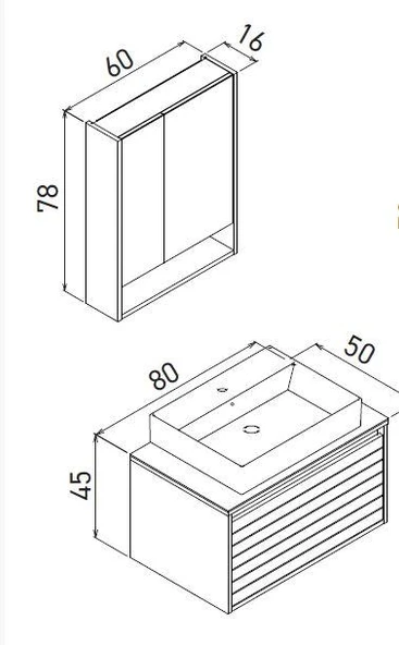 Orka Prato 80 cm Navaro Banyo Dolabı Alt Modül Lavabo - Resim 3