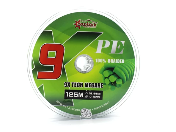 Captain X9 Megane Tech PE 9 Örgü Spin İpi 125mt Dark Green  0,16mm - 2