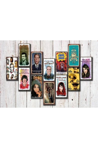 12 Parça Yeşilçam Temalı Retro Ahşap Poster / Tablo Seti - 1