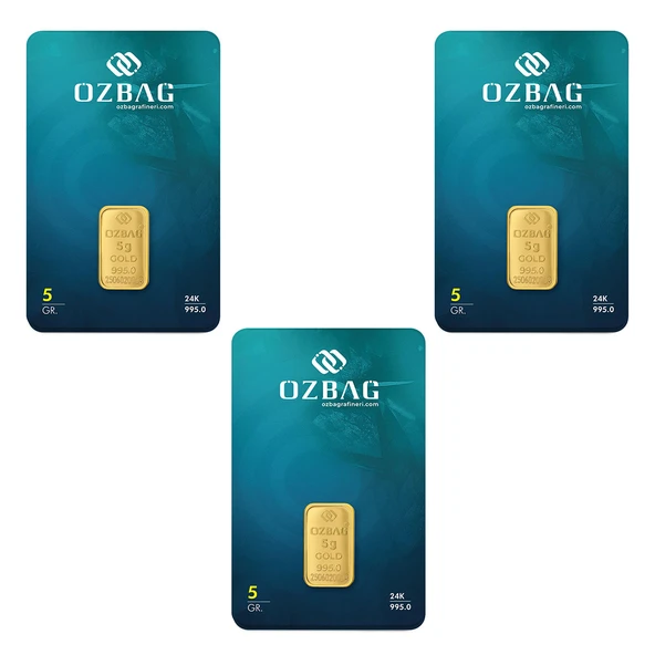 AgaKulche 24 Ayar 3 Adet 5 gr 995 Özbağ Külçe Altın ürün görseli 1