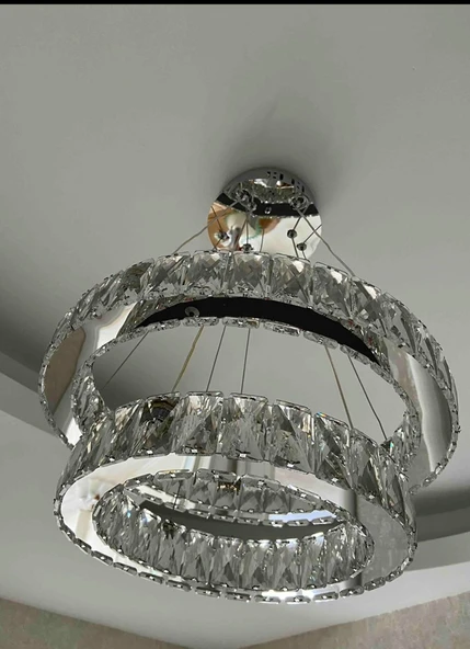 GN GEN AYDINLATMA Modern Gümüş Sarkıt Kristal Taşlı Üç Renk Led Ikili Avize 30-40 cm - 5