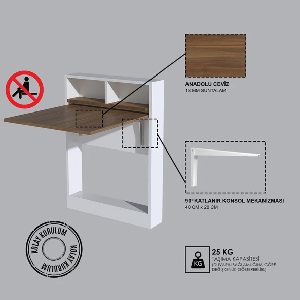 Decormet Bracked Çok Fonksiyonlu Masa Ceviz - Resim 10