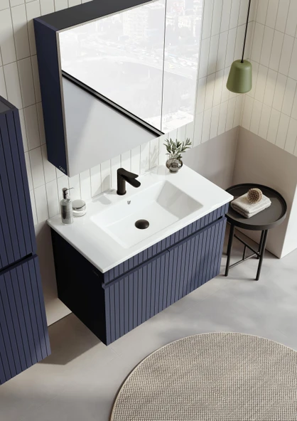 Orka Tivoli 85 cm Mat Lacivert Banyo Dolabı Alt Modül Lavabo - Resim 2