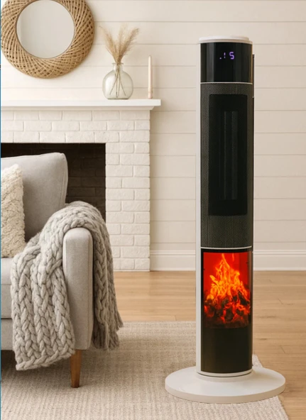 Hoogar German 2071 L White Oval Seri OLED Şömineli Ekran Dijital Kule Tipi Seramik Fanlı Isıtıcı 80 CM - 2