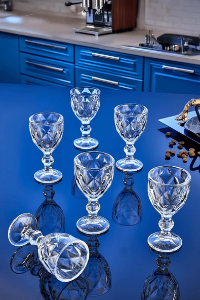 6'lı Cam Kahve Yanı Su Bardağı Seti,Elmas Kesim Ayaklı Bardak Kristal ürün görseli 1