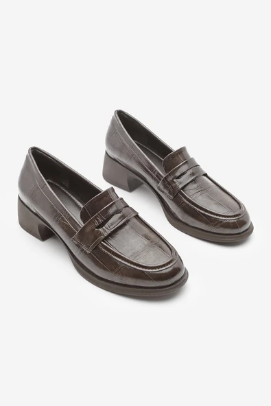 Potinonline K1066 Kadın Kısa Topuk Krokol Günlük Loafer Ayakkabı - 2