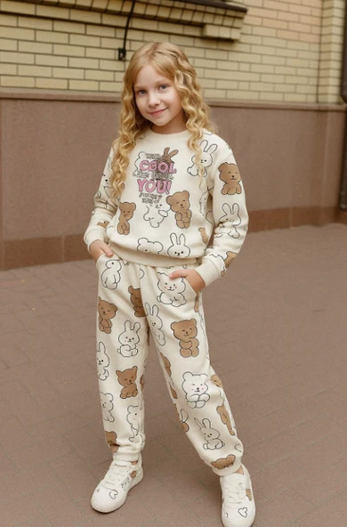 Kız Çocuk Baskılı Eşofman Takımı BRE-22109 ürün görseli