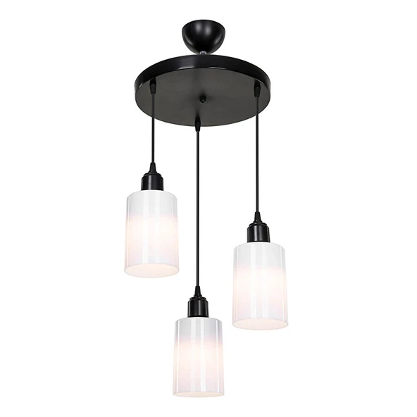 Duruaydınlatma 3'lü Siyah Opal Yemek Odası Yatak Odası Oturma Odası Salon Avize Sarkıt - 2