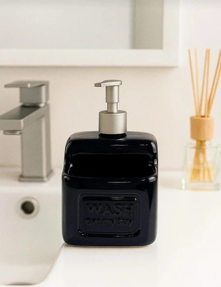 Şık ve Pratik Seramik Süngerlikli Sıvı Sabunluk/Deterjanlık, Siyah, 500 ml - 3
