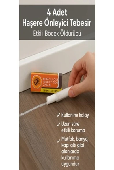 4 Adet Haşere Tebeşiri - Böcek Önleyici Tebeşir - Etkili Hamam Böceği ve Karınca Kovucu (7474) - Resim 9