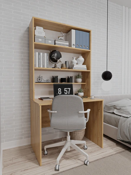 Asra Trend %100 MDFLAM Raflı Çalışma Masası Bilgisayar Ofis Ders Masası ÇM-03  SAFİR MEŞE - Resim 2