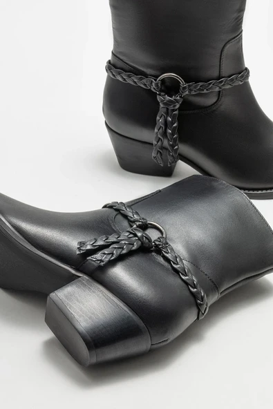 Elle Siyah Deri Kadın Klasik Bot - Resim 4