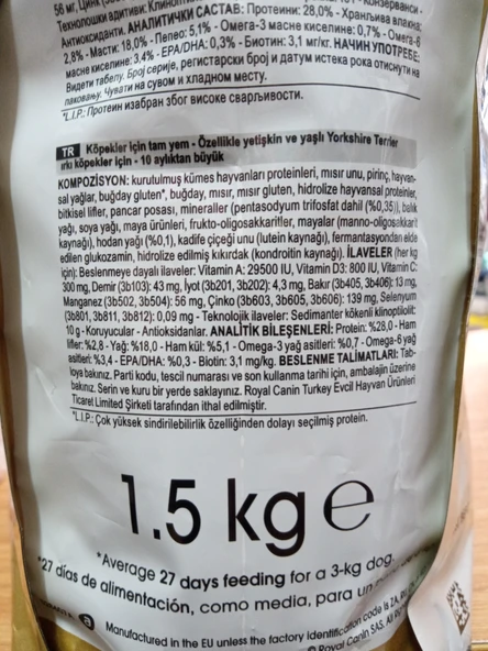 YETİŞKİN VE YAŞLI ROYAL CANİN YORKSHİRE TERRİER IRKI KURU KÖPEK MAMA KÜMES HAYVANLI1.5 KG - 3