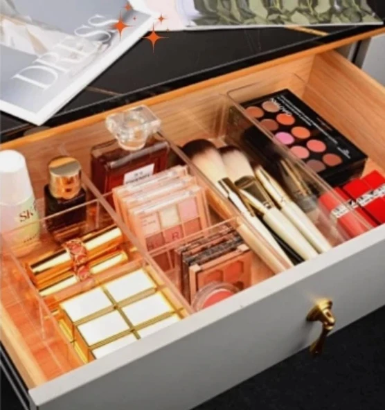 6 Bölmeli takı aksesuar düzenleyici Dikdörtgen Makyaj Organizeri çekmece içi - 5