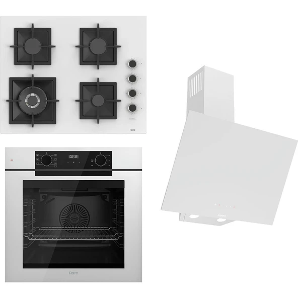 Ferre Fryart-Sılentart Serisi Beyaz Set (SC406-WFA + QEP63CB +D078-SA) - Döküm Izgara / 65 cm Ocak ürün görseli 1