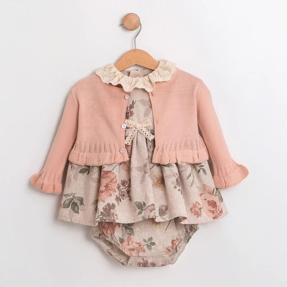 Kız Bebek Ceketli Güpürlü Donlu Elbise Takımı MAR-155-1 - 2