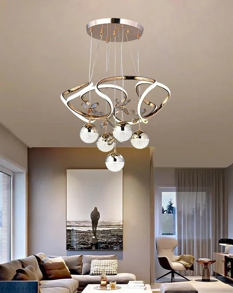 Galaksi Modern Sarkıt 5+1 Papatya Gold Ledli Oturma Odası Avize ve Ledli Avize ürün görseli 1