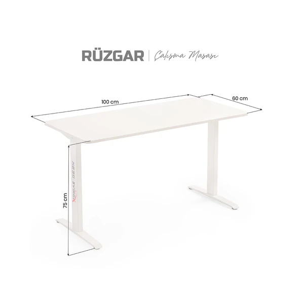 xDrive Rüzgar Çalışma Masası Beyaz (100x60) - Resim 2