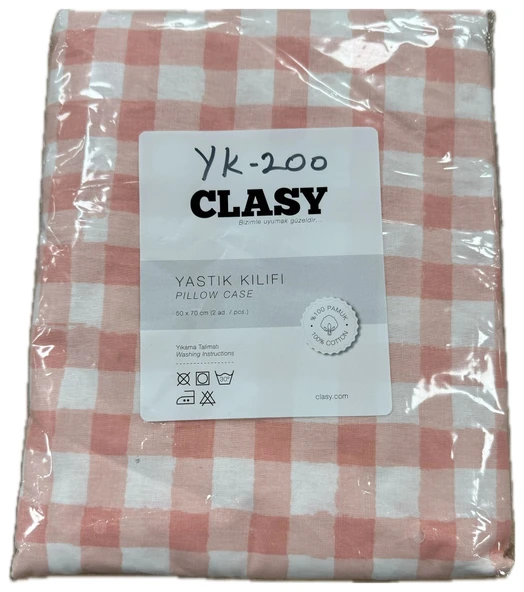 Clasy Ranforce 2 Adet Yastık Kılıfı Ekoseli Desenli Pembe - Resim 2