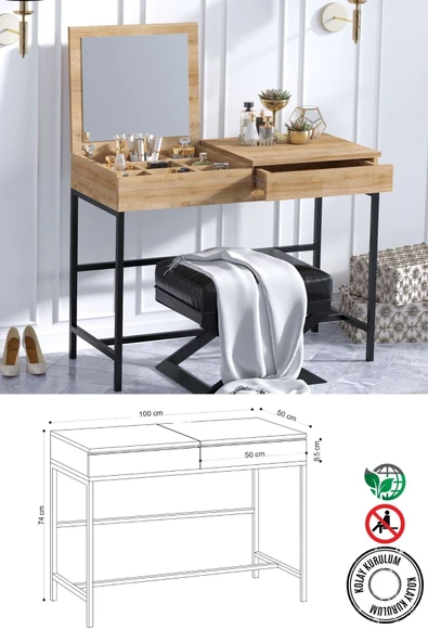 Decormet Linda Makyaj Masası Safir Meşe - Resim 2