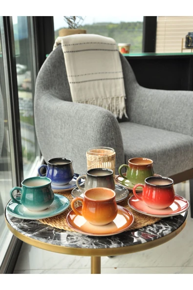 Çınaraltı Renkli 6 lı Kahve Fincan Takımı 150 Ml