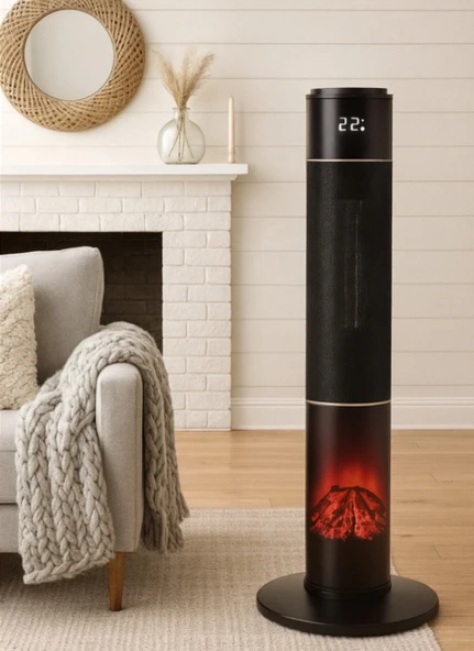 Hoogar German 2071 L Black Oval Seri OLED Şömineli Ekran Dijital Kule Tipi Seramik Fanlı Isıtıcı 80 CM - 2