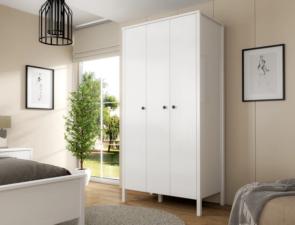 Hunerika Thalen 3 Kapaklı Gardırop-Wood Beyaz-Minifiks Bağlantılı