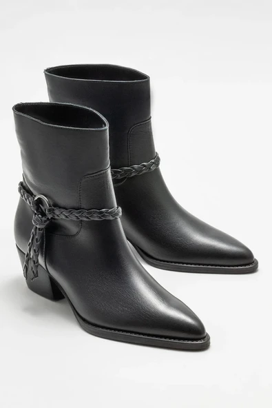 Elle Siyah Deri Kadın Klasik Bot - Resim 2