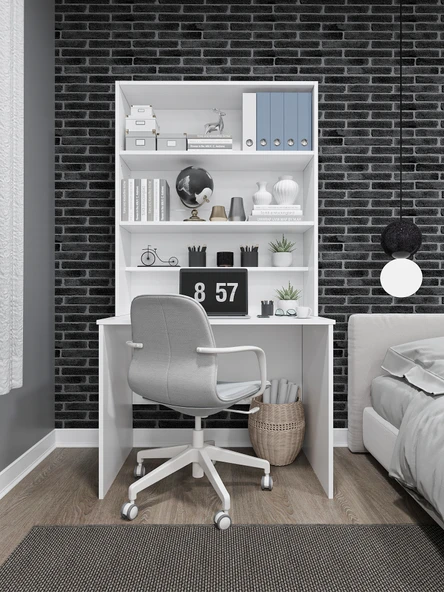 Asra Trend %100 MDFLAM Raflı Çalışma Masası Bilgisayar Ofis Ders Masası ÇM-03  BEYAZ ürün görseli