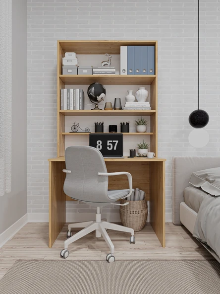 Asra Trend %100 MDFLAM Raflı Çalışma Masası Bilgisayar Ofis Ders Masası ÇM-03  SAFİR MEŞE ürün görseli