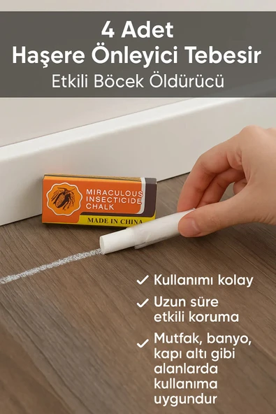 4 Adet Haşere Tebeşiri - Böcek Önleyici Tebeşir - Etkili Hamam Böceği ve Karınca Kovucu (7474) - Resim 2