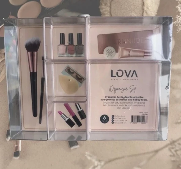 6 Bölmeli takı aksesuar düzenleyici Dikdörtgen Makyaj Organizeri çekmece içi - 3