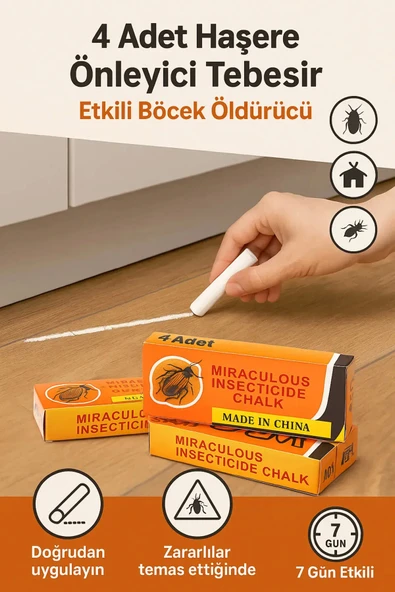 4 Adet Haşere Tebeşiri - Böcek Önleyici Tebeşir - Etkili Hamam Böceği ve Karınca Kovucu (7474) - Resim 11