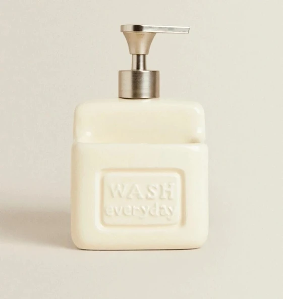 Şık ve Pratik Seramik Süngerlikli Sıvı Sabunluk/Deterjanlık, krem, 500 ml - 3