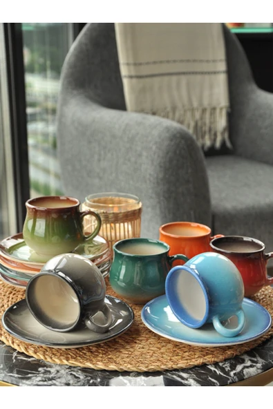 Bademli Renkli 6 lı Kahve Fincan Takımı 150 Ml - 3